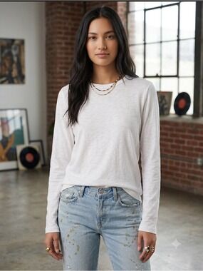Women's rag & bone/JEAN Long Sleeve Tee in White, Size L